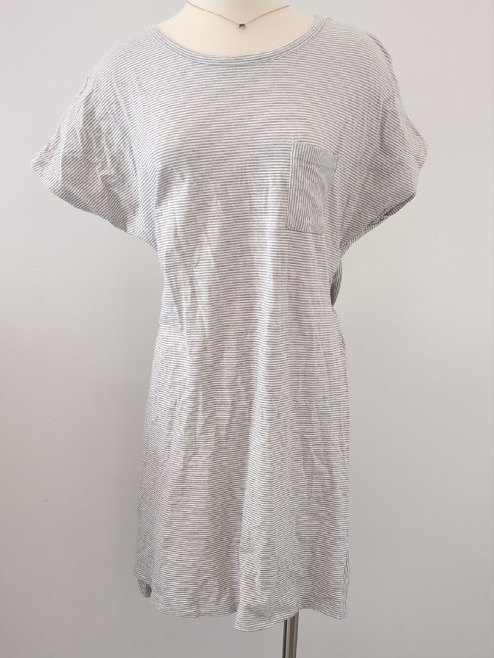 Gray and White Striped Tee Dress With Tie Waist And Back Cutout - Coastal - Picture 5 of 11